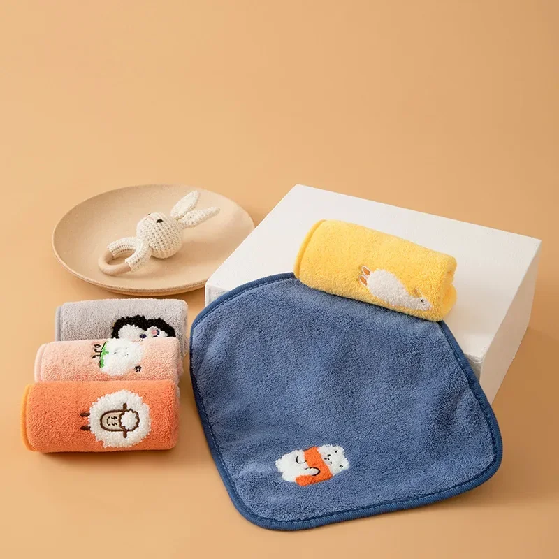 Soft Baby Towels Cute Coral Velvet Absorbent Face Hand Towel Kids Shower Wipe Washcloth Children Handkerchief Bath Towel 26x26cm