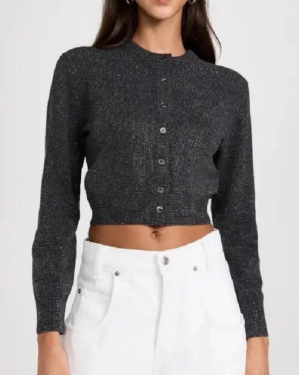 

162321 Fashion Classic Trendy Luxury Designer Early Autumn New Letter Full Diamond Knitted Long Sleeve Sweater Cardigan Shirt A2