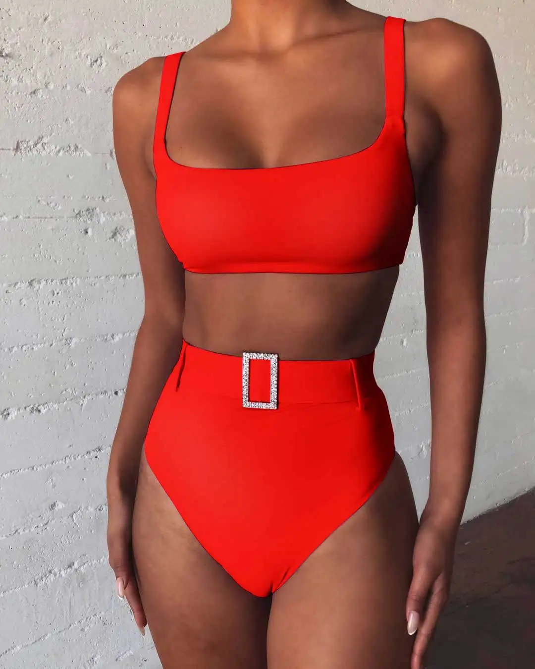 designer bikini sets Solid Bikini High Waist Swimsuit Women 2022 Sexy Swimwear Female Two Pieces Bikini Set Bather Bathing Suits Summer Beach Wear yellow bikini set Bikini Sets