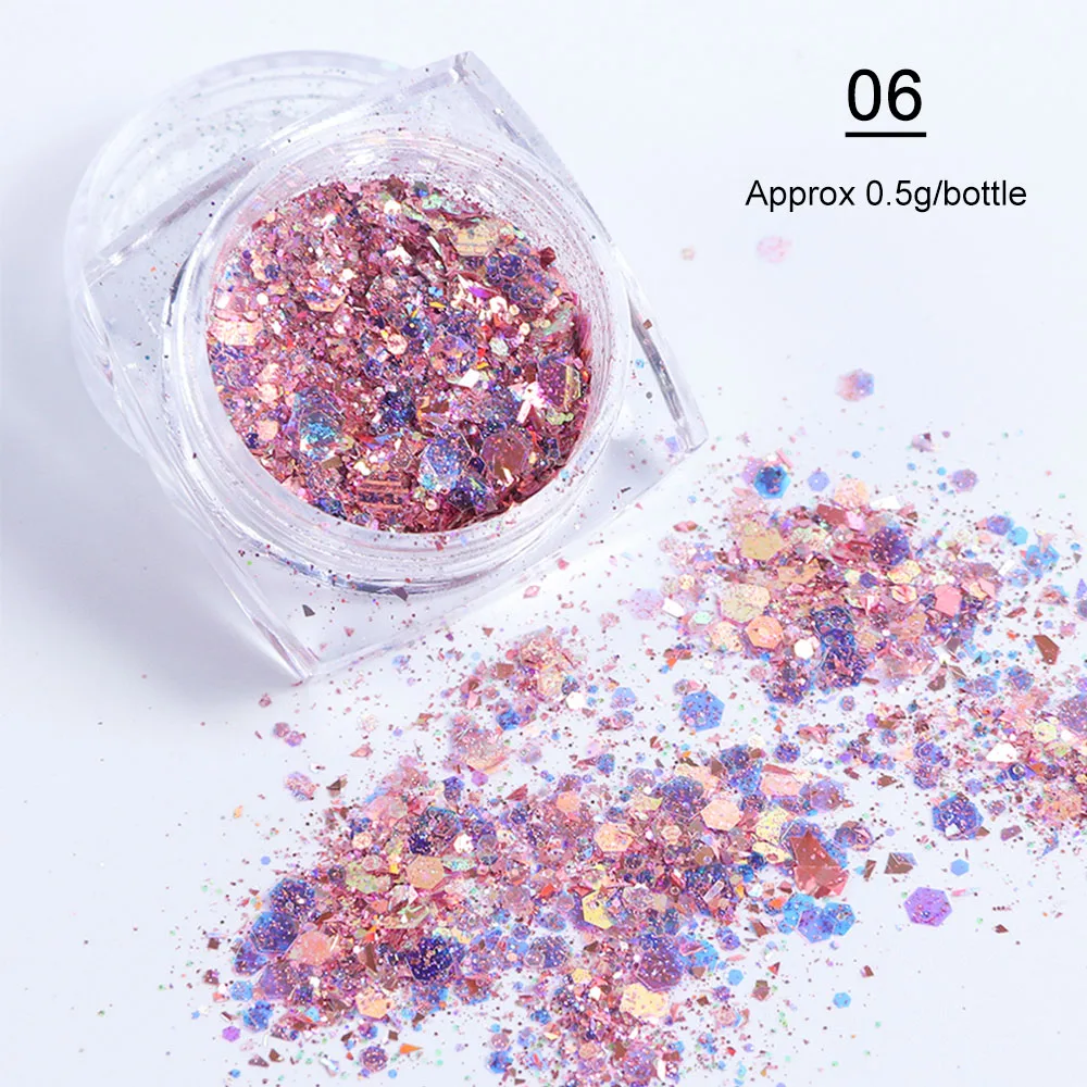 Shiny Glitter Powders For Nails Hexagon Irregular Flakes Paillette 1Box nail powder,nail glitter,nail decoration,nail decorations,nail flakes,nail powder set