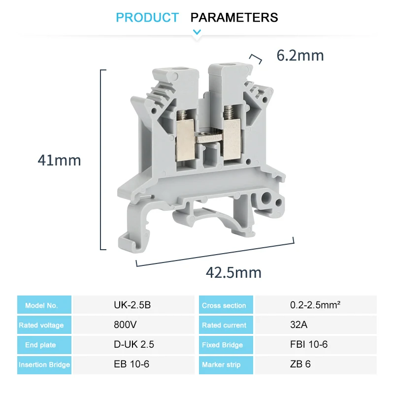 UK2.5B Six Color UK 2.5 mm&sup2; Universal Screw Din Rail Terminal Block Feed-through Strip Plug Wire Electrical Connector wire connectors din rail terminal block