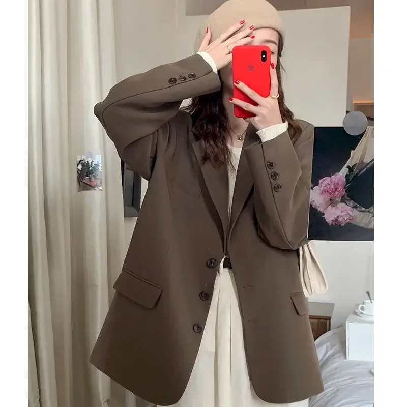 

Chic Loose Black Women Blazer Autumn Single-breasted Female Suit Jacket Full Sleeve Outwear Blaser Femme Blazer Women Clothing