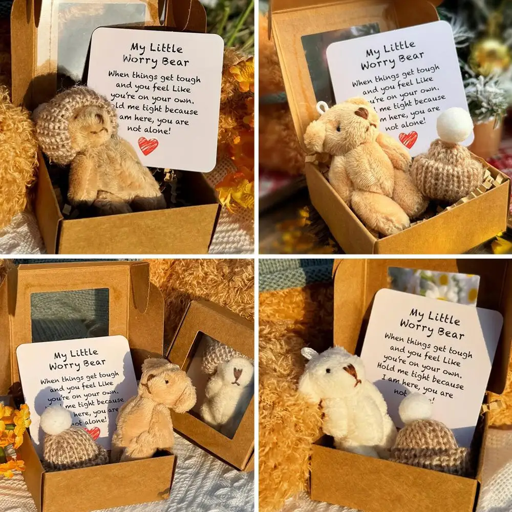 1/4 Stück Mini-Plüschbär in Box, My Little Worry Bears mit Stützkarte, süßes Taschen-Plüsch-Umarmungs-Andenken-Geschenk für Freunde und Liebhaber – Detail 20