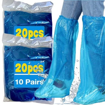 10/20pcs Disposable Shoe Covers Blue Transparent Plastic Outdoor Rainproof Thick Wear-resistant Waterproof Isolation Foot Covers