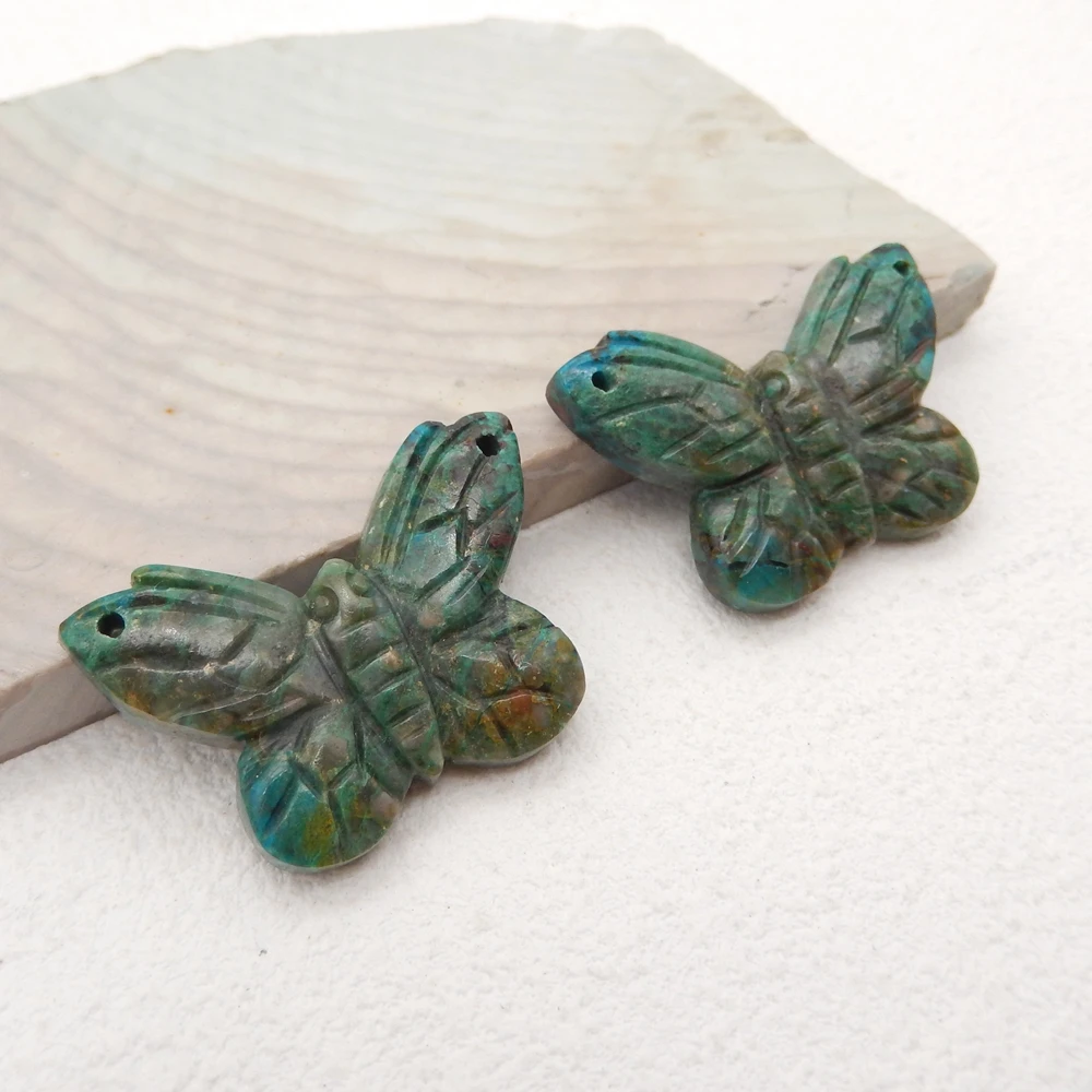 Natural Chrysocolla Butterfly Shape Carving Earrings for Women, Gemstone Earrings Beads for Jewelry Making