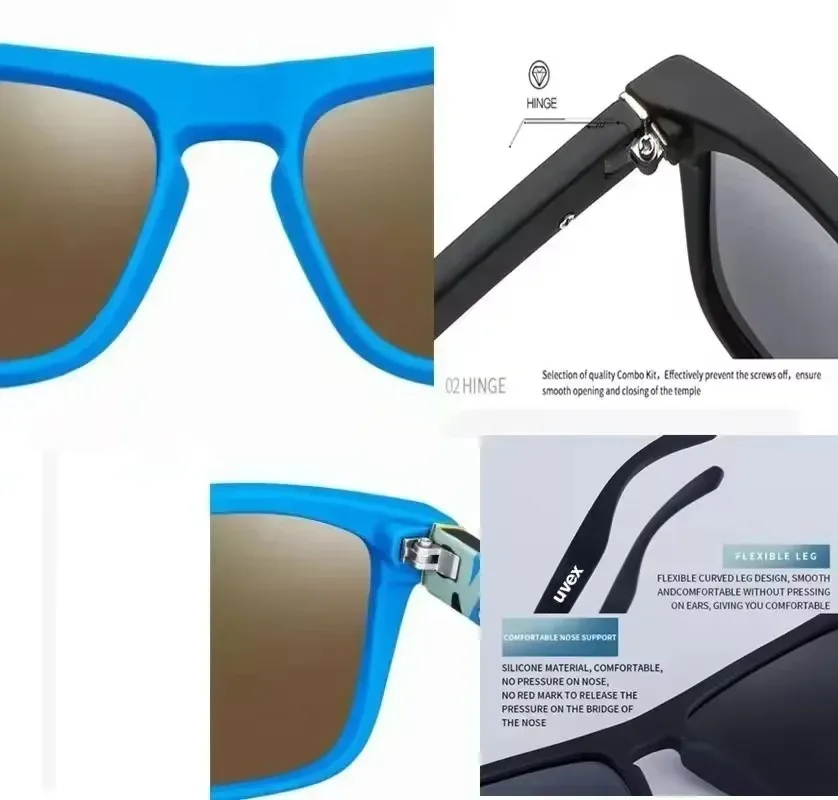 UVEX Men's Polarized Sunglasses Colorful Film Sports Sunglasses Elastic Paint PC Frame Glasses sun glasses