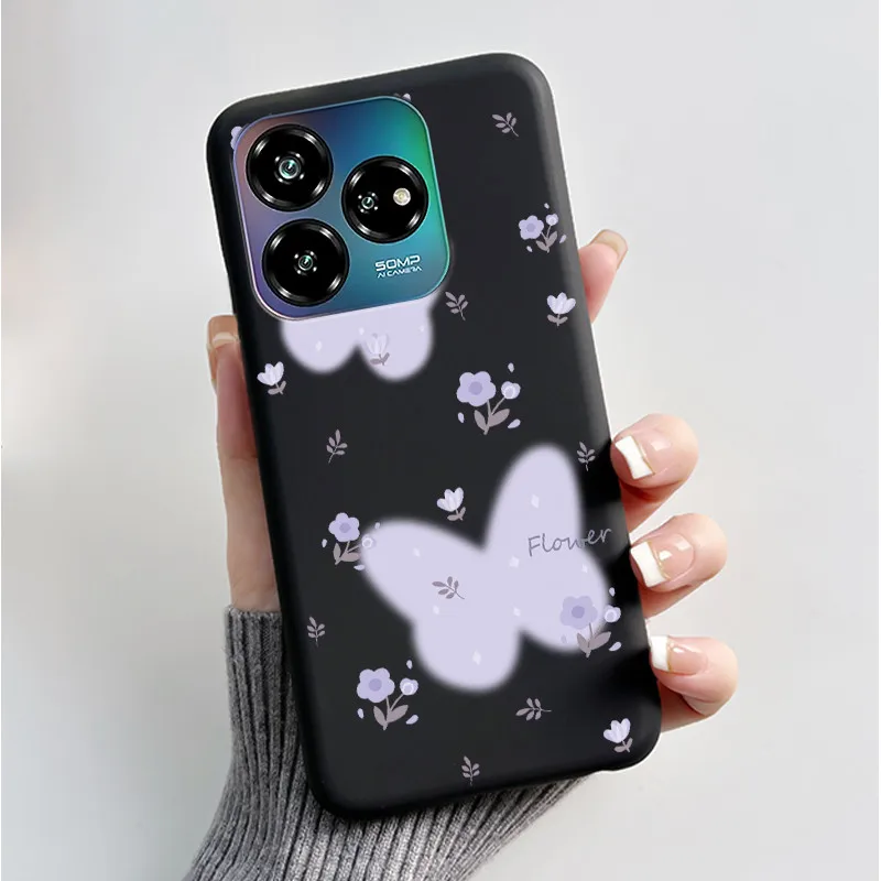 Black Soft Silicone Case with Cute Flower Cartoon Design