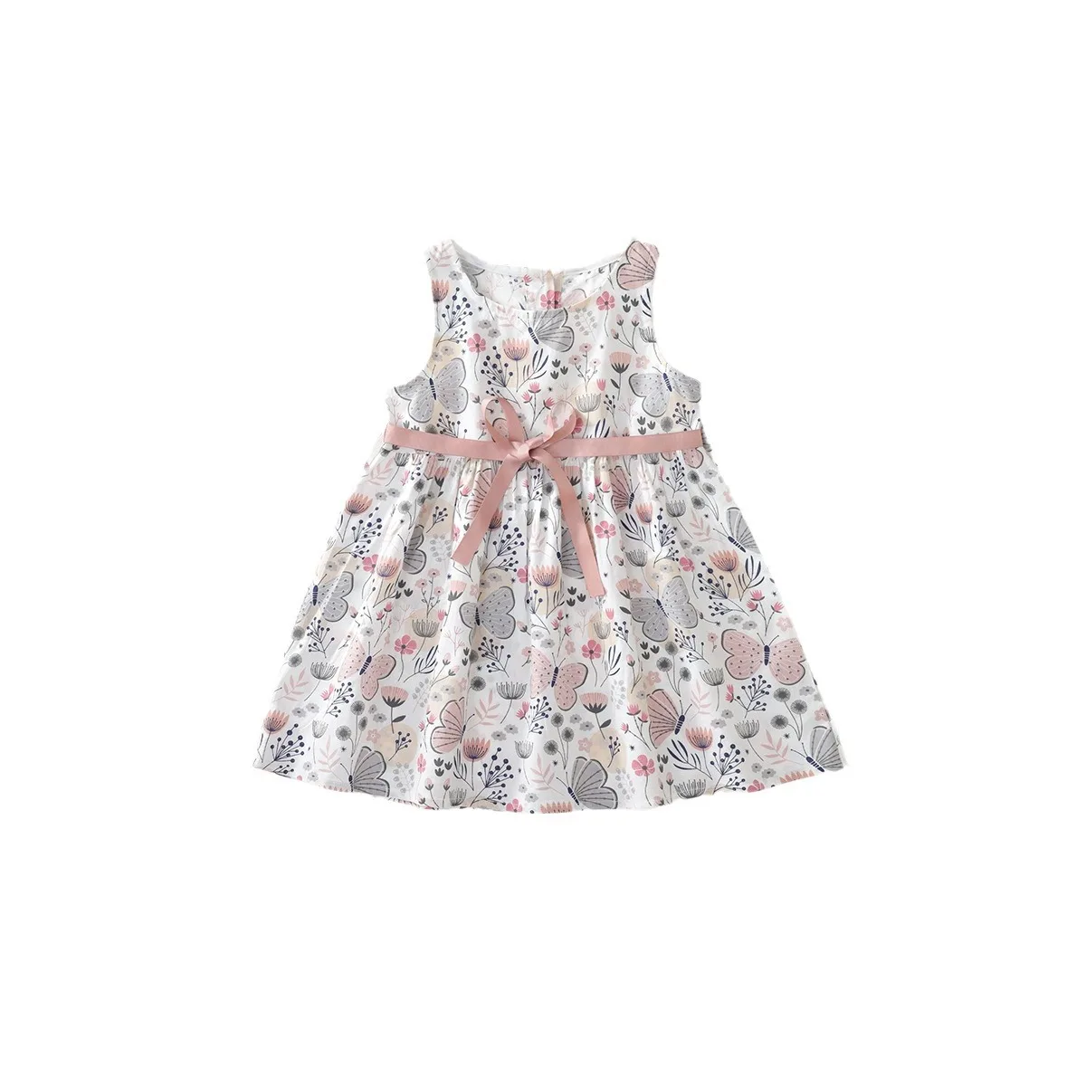 2024 Ins Summer Toddler Girls Sling Dress Cotton Solid Knotbow Baby Girl Sleeveless Dress Thin Floral Printed Kids Girl Vestidos 5
