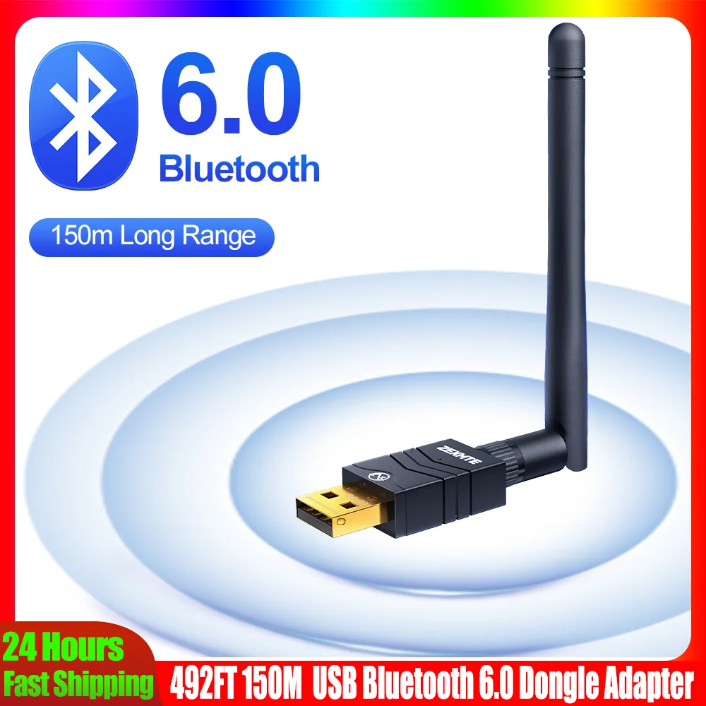 محول بلوتوث USB 6.0 بمدى 492 قدم (150 متر) للكمبيوتر والكمبيوتر المحمول ومكبرات الصوت اللاسلكية ومستقبل الصوت والمرسل