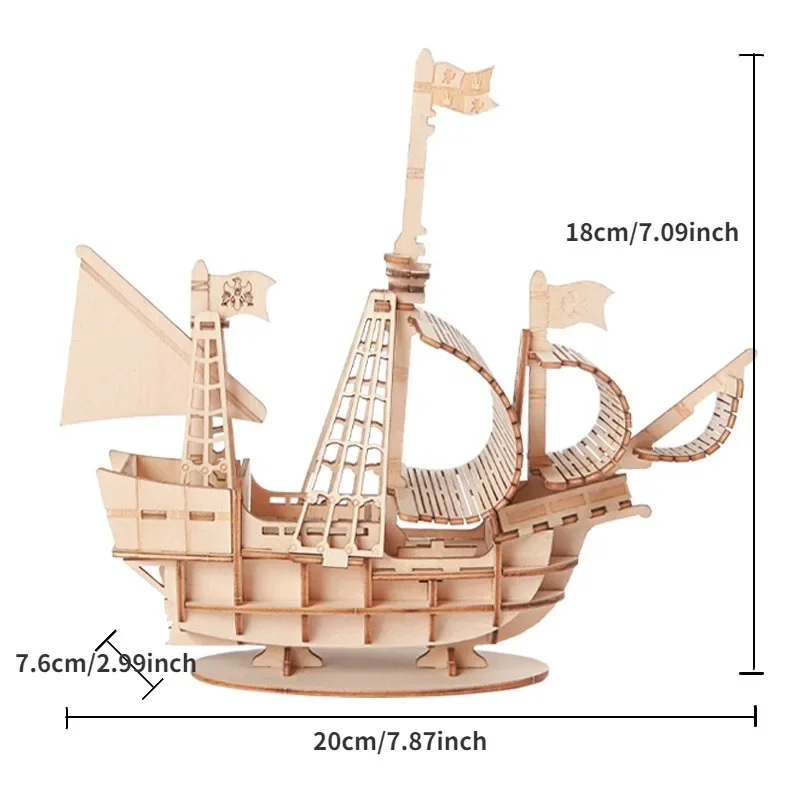 DIY  Sailing Ship Toys 3D Wooden Puzzle Toy Assembly Model Wood Craft Kits Desk Decoration for Children Kids - 5