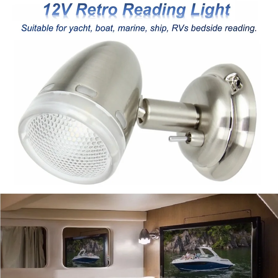 

12VDC Retro Bedside Reading Light with Toggle Switch Warm White Nickel Plating for Boat Yacht Marine Caravan Motorhome RVs