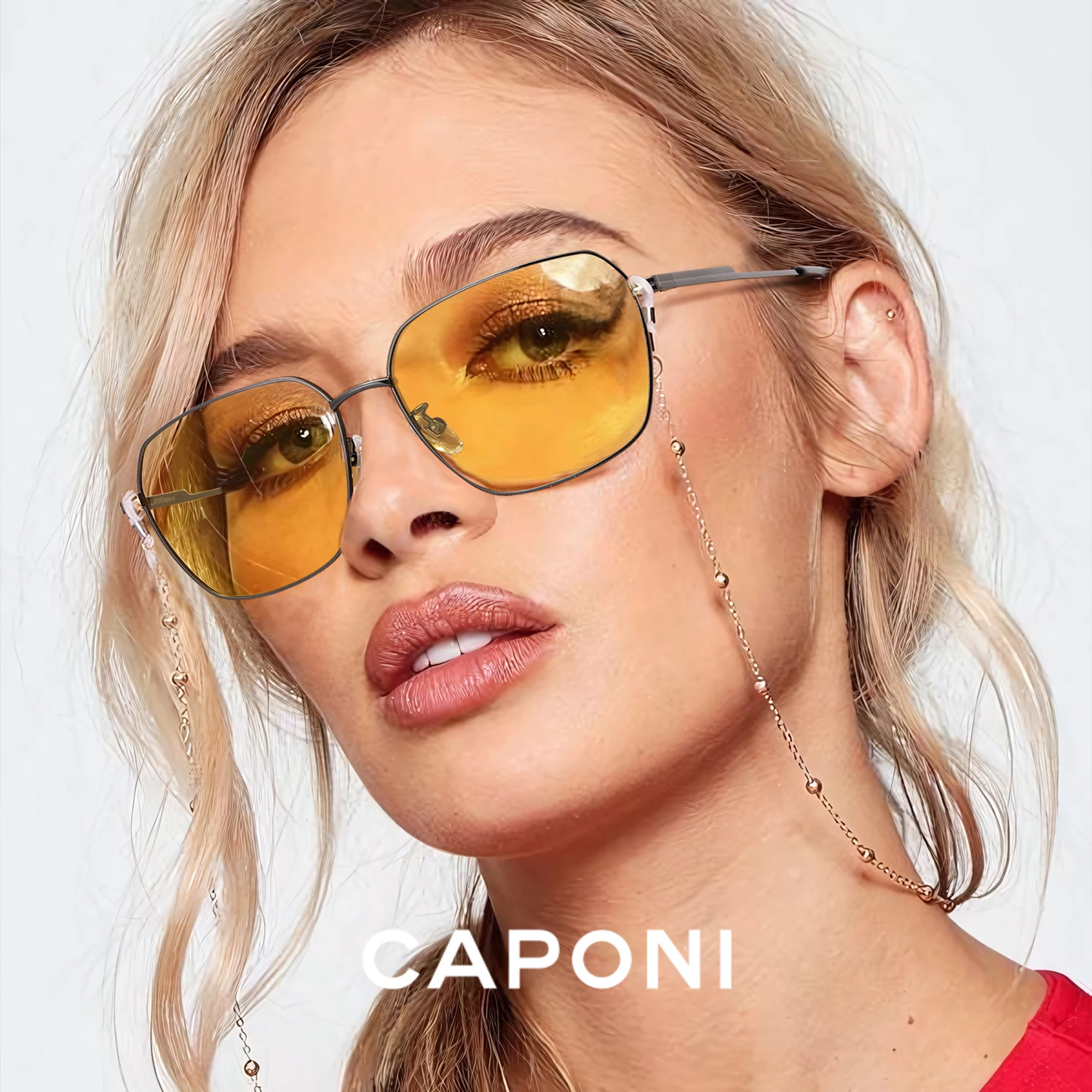 CAPONI Intelligent Color Change Night Vision Sunglasses Polarized Eyewear UV400 Yellow Lenses Women HD Classic large frame 21020