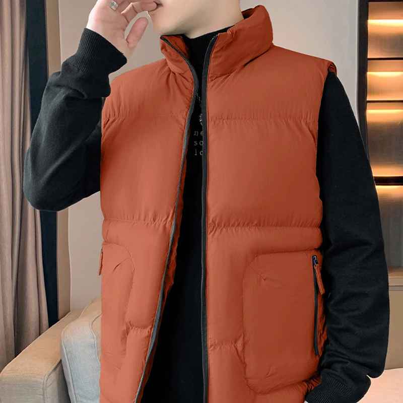 Winter Stand Collar Cotton Padded Vest Sleeveless Jacket Men/Women Casual Sport Waistcoat Stylish Parka Coat Korean Outwear Tops