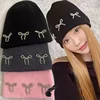 Korea Ins Bowknot Pearl Knitted Hats Angora Rabbit Fur Y2K Winter Hat Women Girls Fluffy Warm Beanies Plush Thick Skullies Caps 2