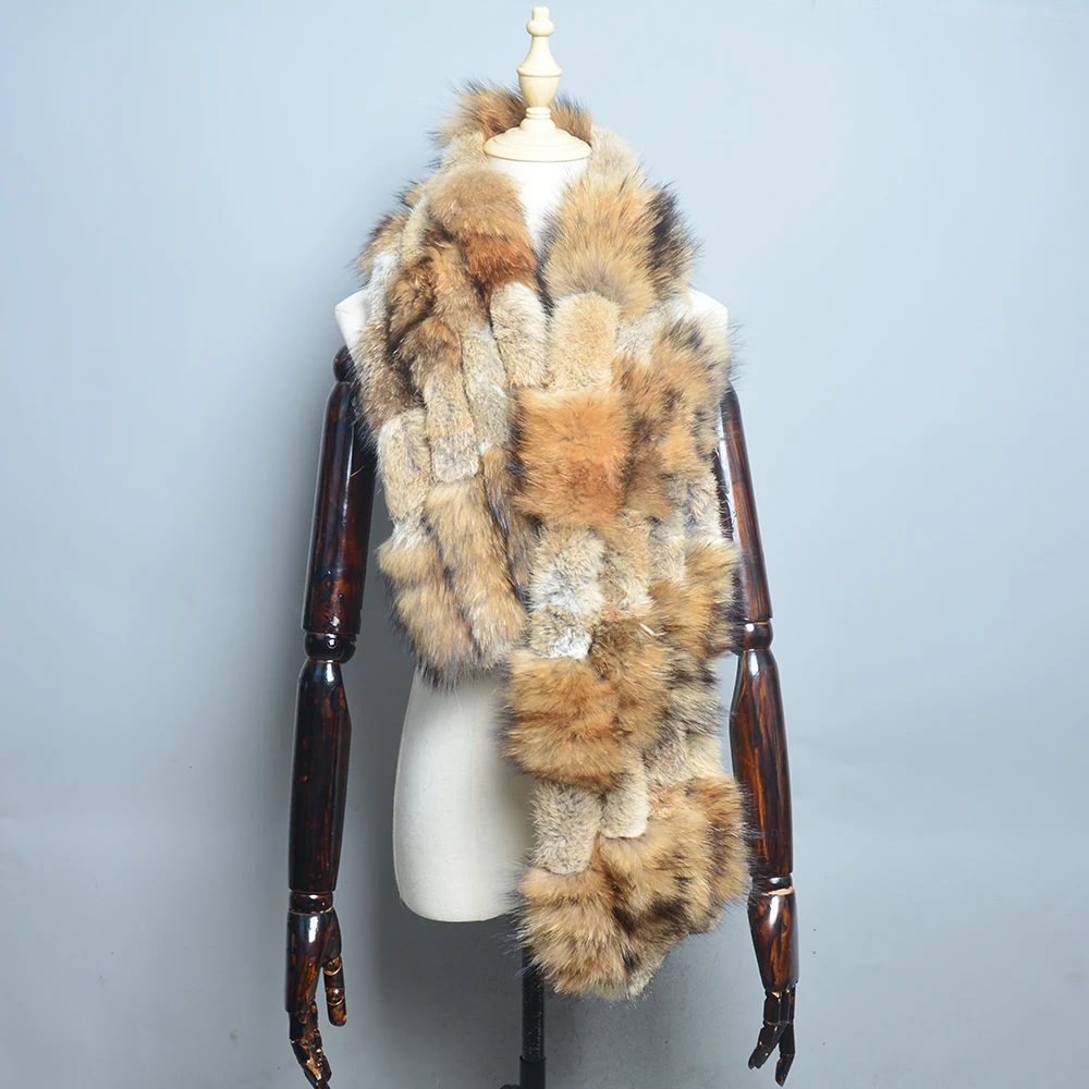 Ladies Real Rex Rabbit Fur Scarf Knit Fashion Winter Knitted Genuine Fox Fur Scarves Women 2025 Female Luxury New Fashion Scarfs 4