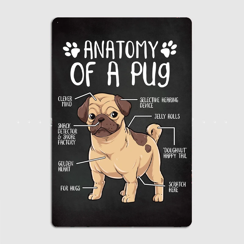 

Anatomy of a Pug Metal Sign Mural Painting Cinema Living Room Cinema Funny Tin Sign Poster
