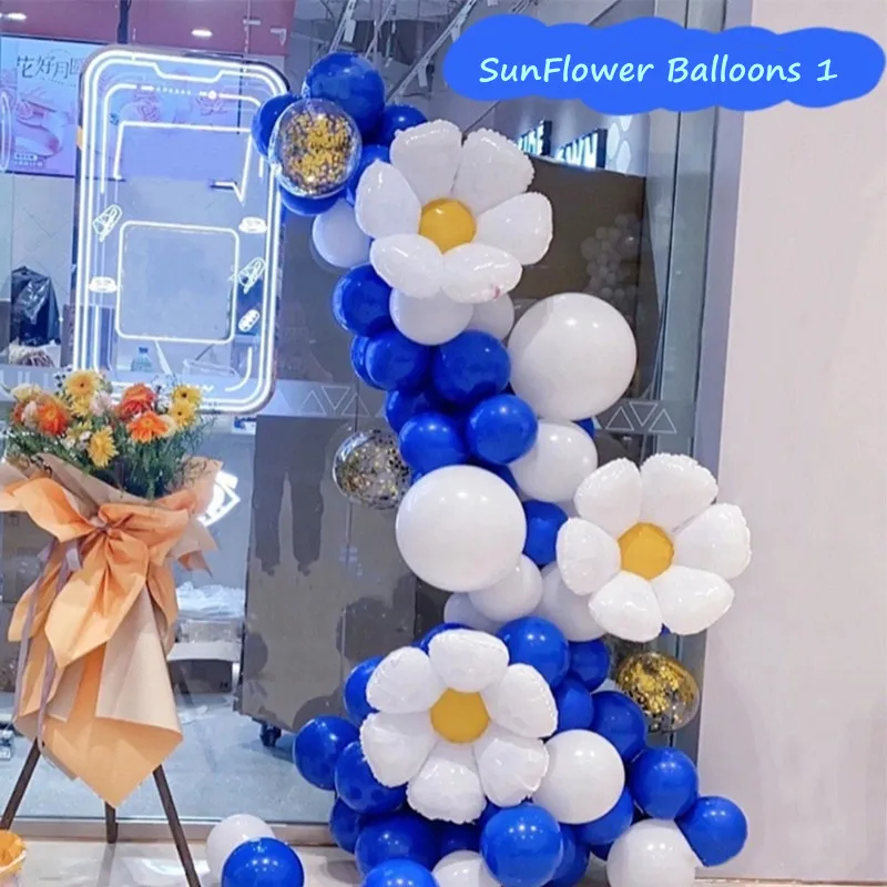 

Blue White Daisy Flower Helium Balloon SunFlower Balloons Toy INS Hot Photo Props Wedding Birthday Party Garland Arch Kit Daisy