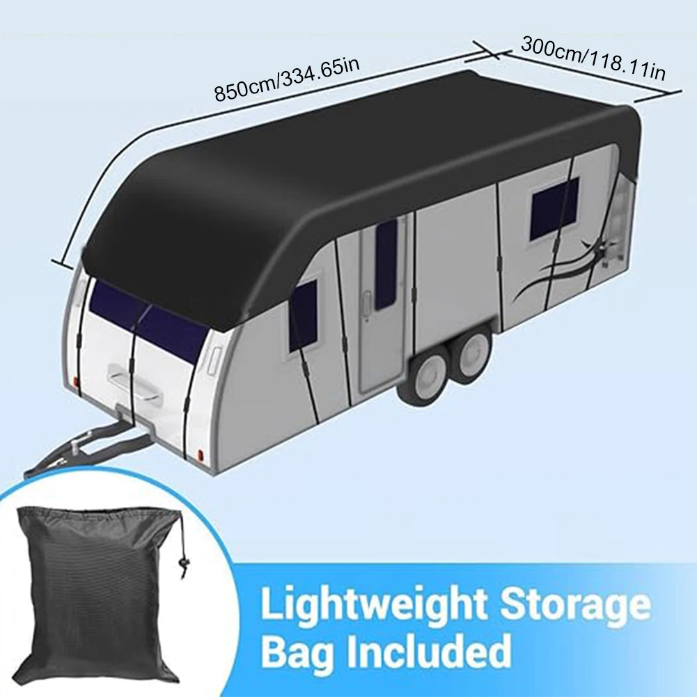 מכסה גג לרכב RV בגודל 8.5x3 מטר, עשוי מבד אוקספורד 210D, עמיד למזג האוויר ומתאים לרכבי נסיעה ורכבי קרוואן