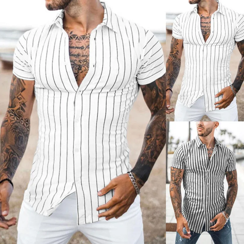 

2024 Summer New Men Vintage Oversized Ethnic Printed Turndown Collar Short Sleeve Shirts Hawaiian Striped Shirt Mens Moda Hombre