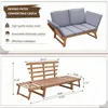 Outdoor Couch Acacia Wood Patio Couch with Adjustable Armrests,Outdoor Convertible Sofa with Removable Cushions&Pillows 3