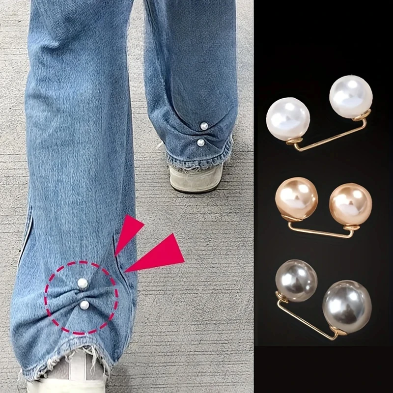 3-6개 진주 장식 청바지 발목 클립, 가슴 부분 투광 방지 바늘, 미끄럼 방지 슬리퍼 버클, 바지 길이 조절기