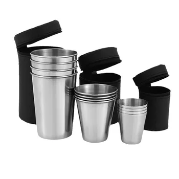 Tazze in acciaio inossidabile Mini Set Outdoor Pratico Viaggio Bicchiere da whisky Bicchieri portatili 30ml/170ml Cucina Sala da pranzo Bar Casa 1