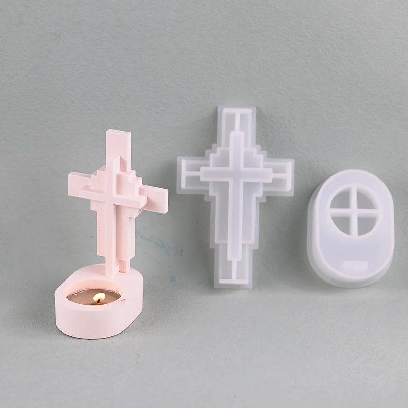 Concrete Cross Candlestick Silicone Mold DIY Handmade Epoxy Resin Plaster Craft Candle Holder Casting Molds Xmas Gift Home Decor