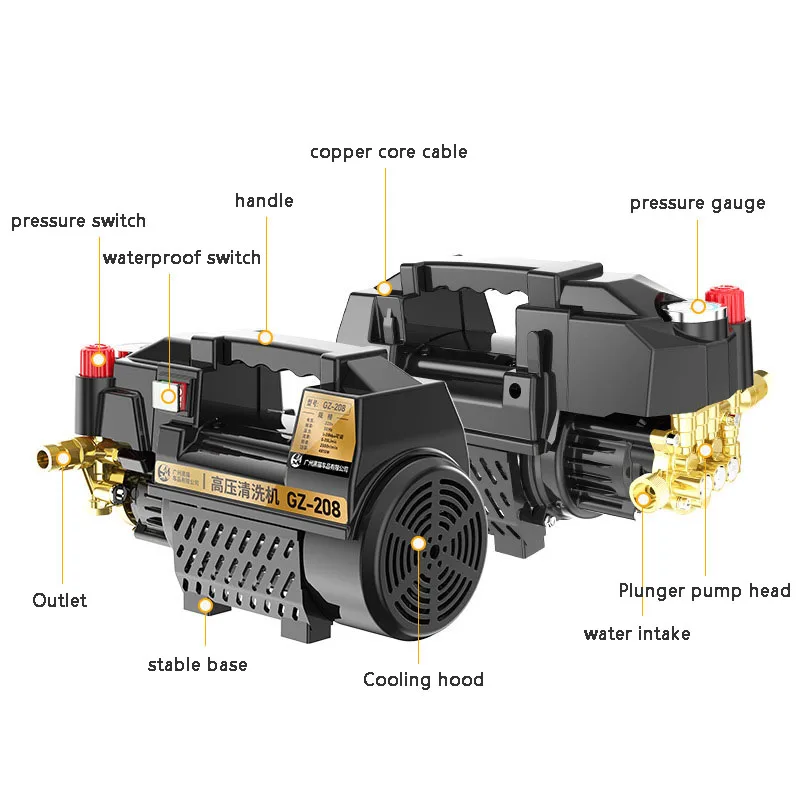 Home Car Wash Machine Artifact High Pressure 220V Small Portable Cleaning Machine Car Wash Water Gun Water Pump High Power 4800W
