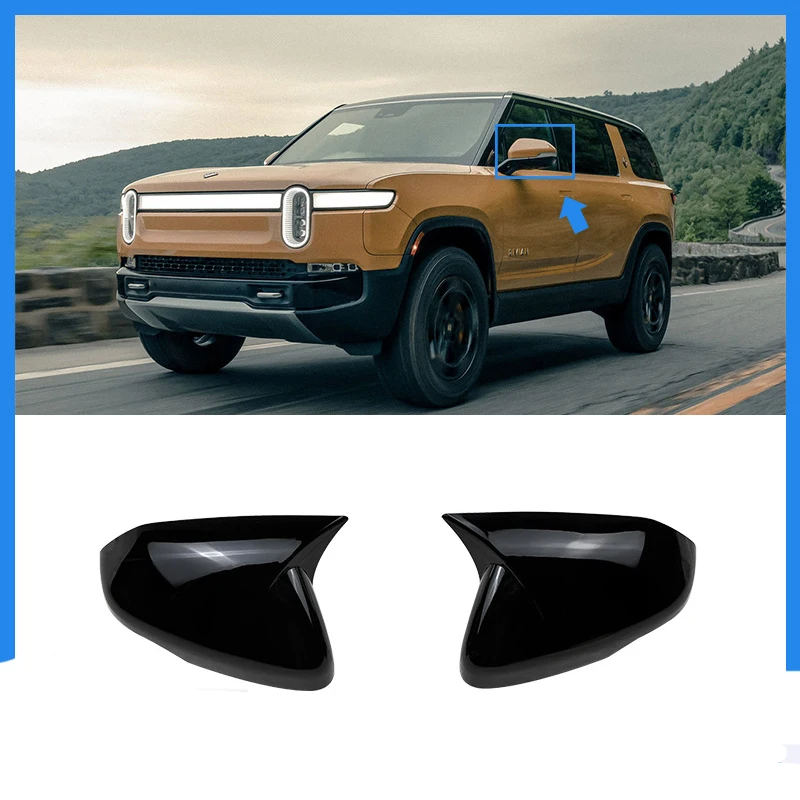 리비안 R1S R1T 2022 ABS 광택 블랙 혼 스타일 자동차 백미러 커버 트림, 자동차 액세서리