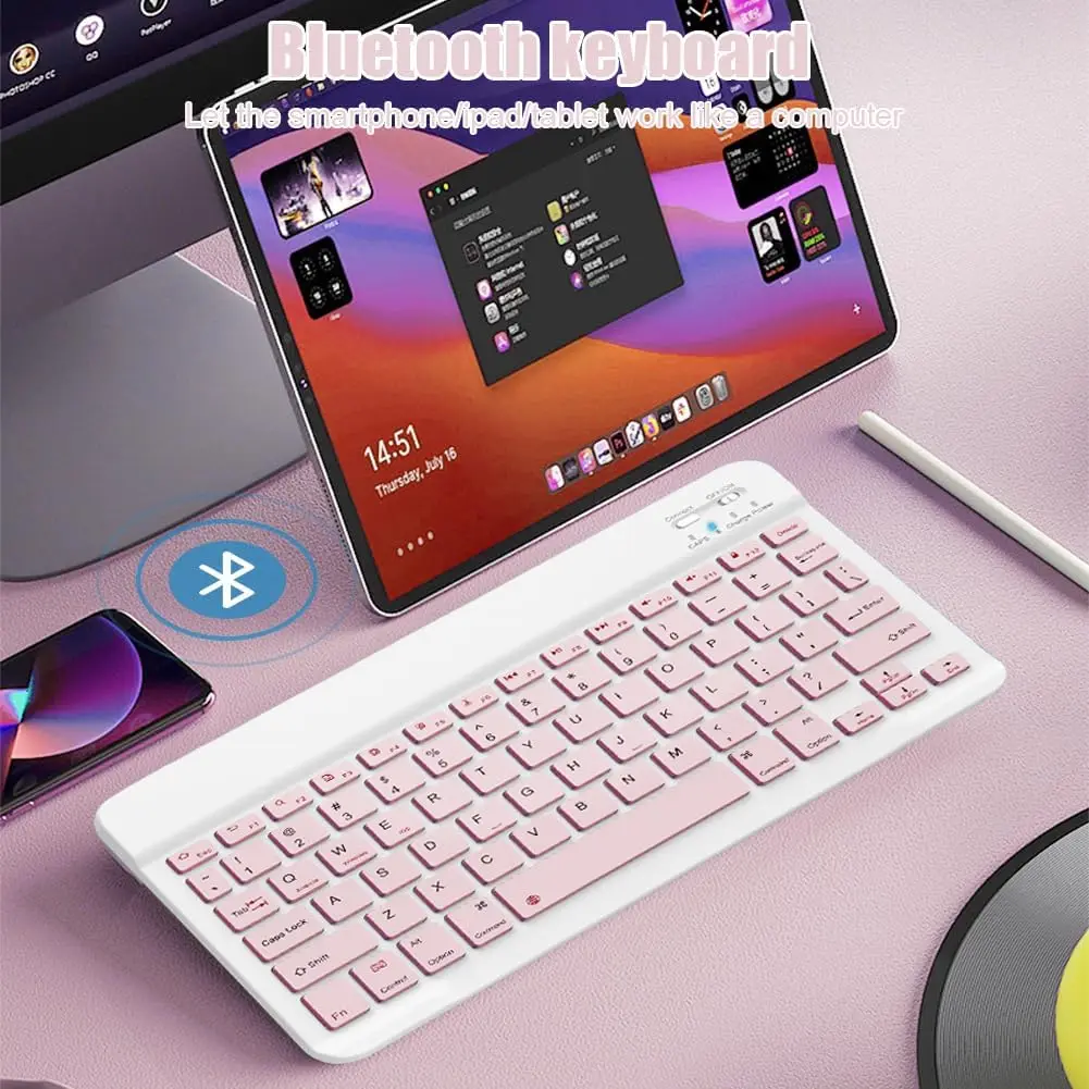 Ultra Thin Wireless Bluetooth Keyboard Rechargeable Universal Portable Mute for iPad Android Samsung Xiaomi Tablets 10inch