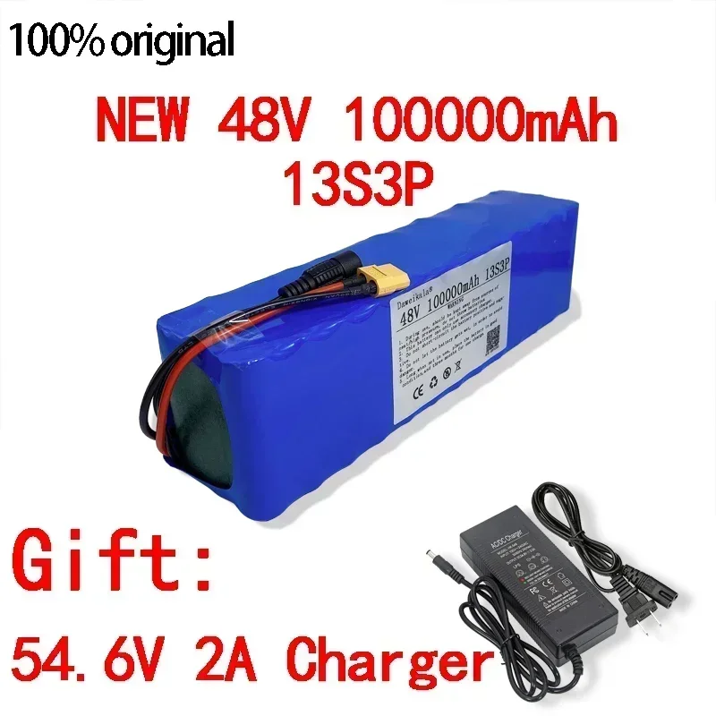 

48V 18650 Lithium ion Battery Pack 100000mAh 1000w 13S3P XT60 100Ah For 54.6v E-bike Electric bicycle Scooter with BMS+charger