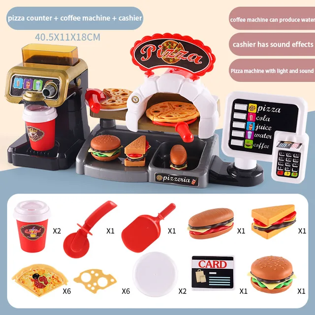 Casa de juegos para niños, juego de cocina, comida rápida, restaurante, hamburguesa, patatas fritas, postre, máquina de café, cajero, Mini juego de rol educativo, Juguetes - Imagen 6