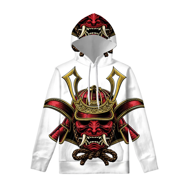 Sudadera con capucha con estampado de samurái japonés para hombre, sudadera con capucha con máscara impresa en 3D retro, sudadera con capucha de manga larga a la moda, jersey informal de calle