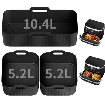 3Pcs Air Fryer Tray Silicone Mold For Ninja Af500 Air Fryer Liner Basket Reusable Oven Baking Tray Non-Stick Pizza Grill Pan