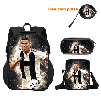 Ronaldo 3Pcs Set School Backpack, Sport Shoulder Bags,Pencil Bags CR Backpack, Football Star Cartoon School Bags for Boys Girls 1