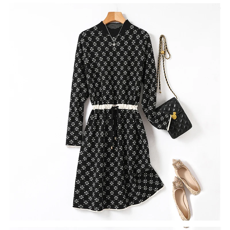 

Autumn Winter Women Sweater Dress Fashion Knitted Screw Thread Casual Loose Lady Warm Dresses Streetwear Striped Maxi Dress Robe