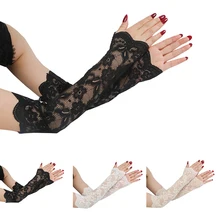 

Classic Flowers Openwork Arm Sleeves Long Lace Fingerless Mittens Covered Scar Elastic Sleeve Sunscreen Ladies Driving Gloves