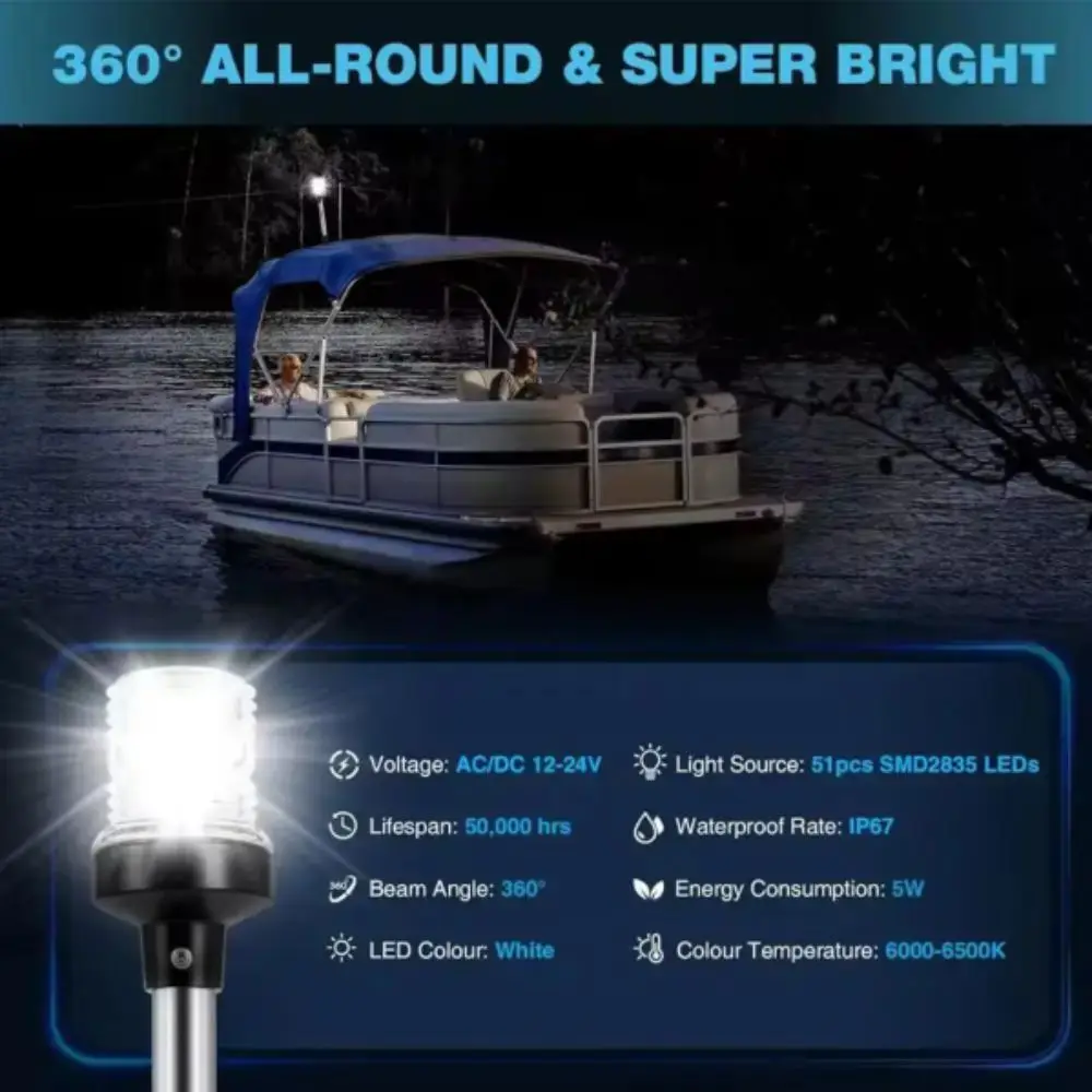 알루미늄 합금 막대 LED 앵커 라이트 12-24V DC 간편한 설치 해양 항해등 접이식 디자인 견고한 구조
