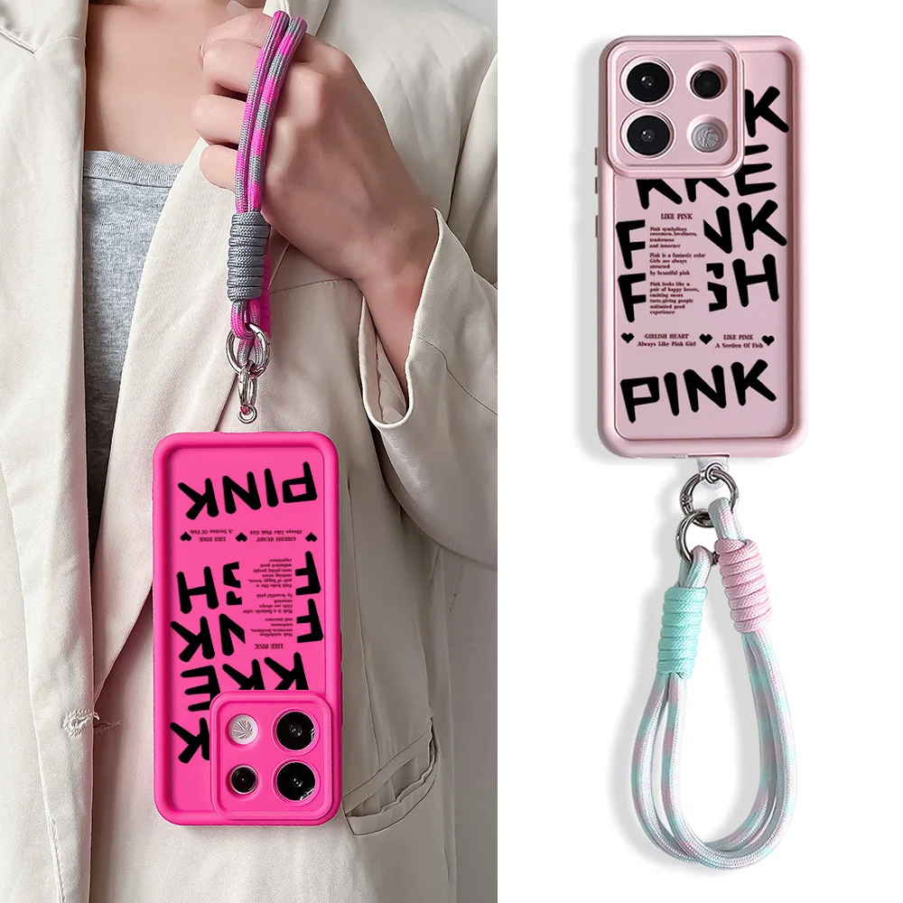 Wrist Chain Lanyard Phone Case with English Words Design