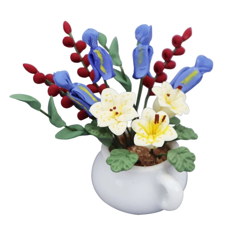 1:12 Mini Potted Flowers for Doll House Miniature Flowers Fairy Garden Ornament
