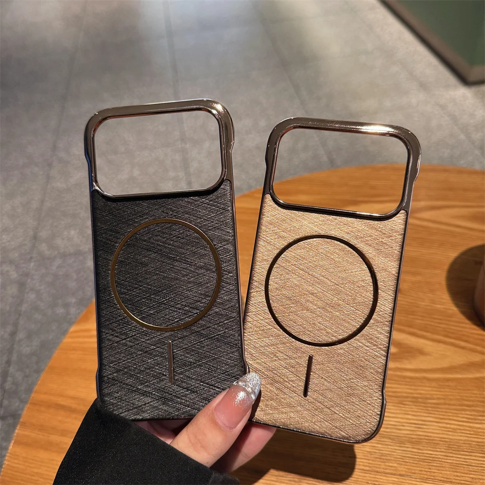 Luxury Frameless Matte Phone Case with Golden Plating and Magnetic Magsafe Wireless Charging Compatibility