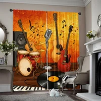 2pcs, spring summer Curtains Music theme, guitar, mic, record Light Filtering Sheer Curtains Versatile Polyester Fabric Room 1