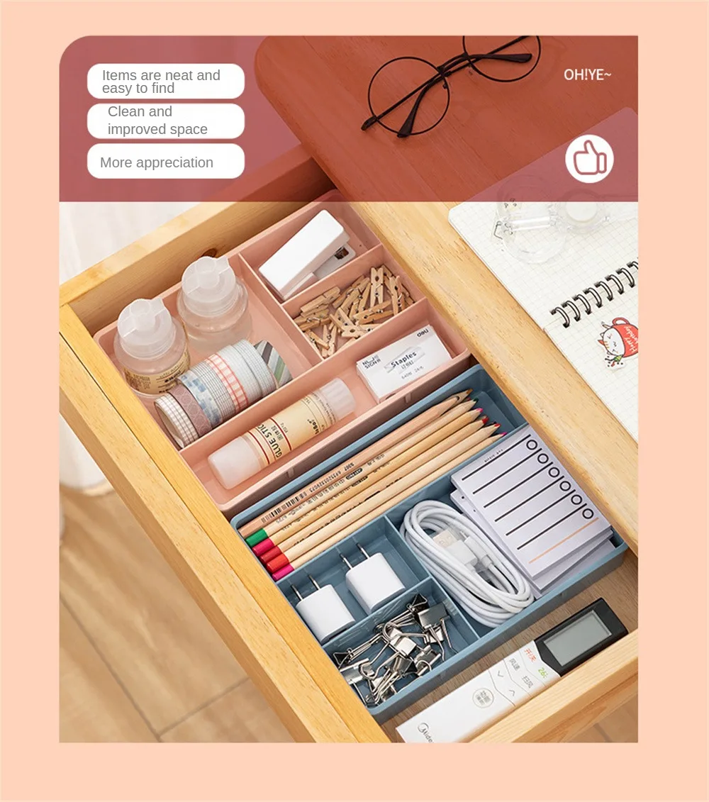 Description Picture 5 of itemDivide Drawer Organizers Home Office Desk Desktop Accessories Stationery Organizer for Cosmetics Compartment Drawers Storage Box