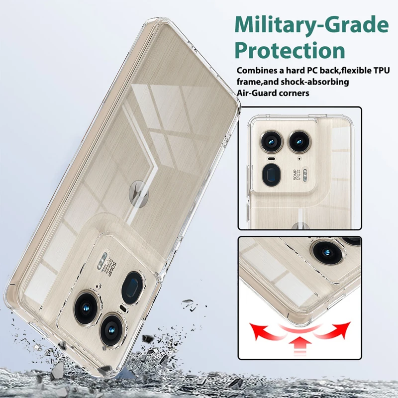 Motorola Edge 50 Ultra Shockproof Transparent Case - Hard PC Soft TPU Anti-Scratch Cover