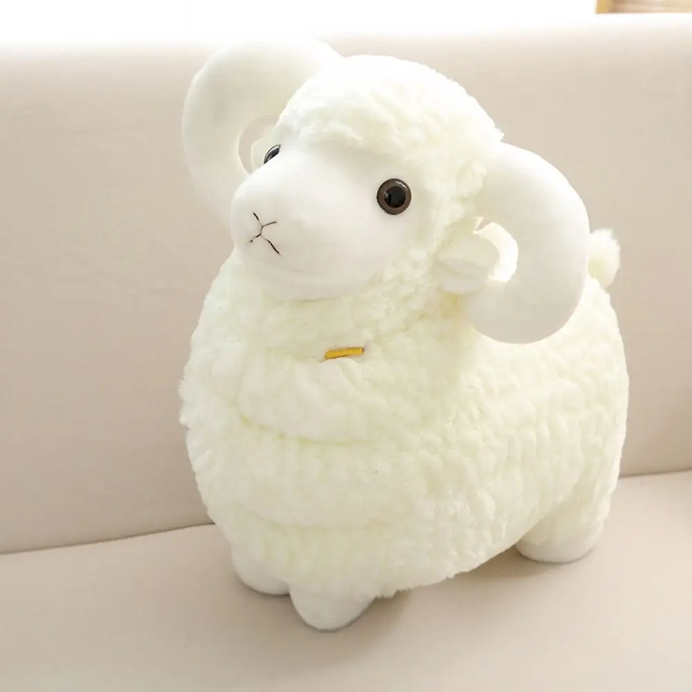 Simulation Big Horns Baby Goat PP Cotton Fluffy Sheep Toys 25/35cm Cute Baby Goat Keychain Valentine's Day Gifts