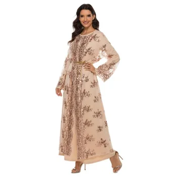 2025 New Islam Abaya Dress Dubai Muslim Robe Hollow-Out Sequin Embroidery Maxi Dresses for Women Summer Sexy Women Women Dresses 1