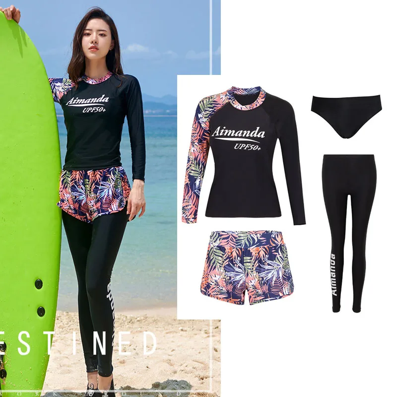 플러스 사이즈 여성용 래쉬가드 UPF50 + 수영복 셔츠 + 레깅스, 긴팔 수영복 세트, 요가 체육관 피트니스 운동복, 4 개 