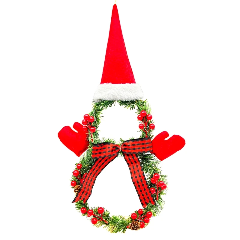 

Рождественский венок с подсветкой, игольчатый венок с красными фруктами, украшение с шляпой и бантом, для входной двери, дома