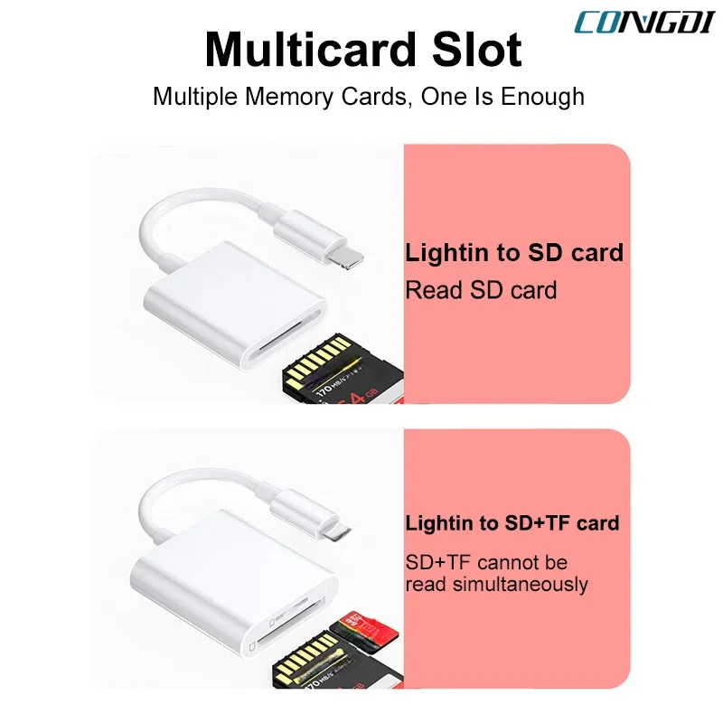 2 In 1 Lightning to TF SD Card Reader Camera Photoes Transmission Adapter Memory Card Reader For iPhone 14 13 12 OTG Cardreader