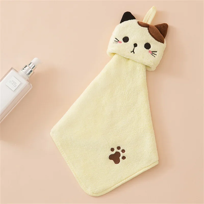 Cute cat kitchen cleaning towel coral velvet hand towel bathroom hanging absorbent dishcloth soft cleaning cloth rag 2